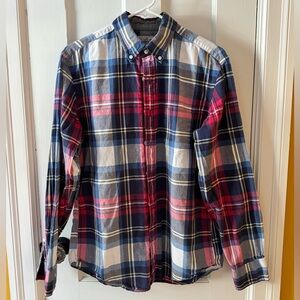 J. Crew Men's Plaid Madras Button-Down Shirt - Navy and Red. Excellent shape.